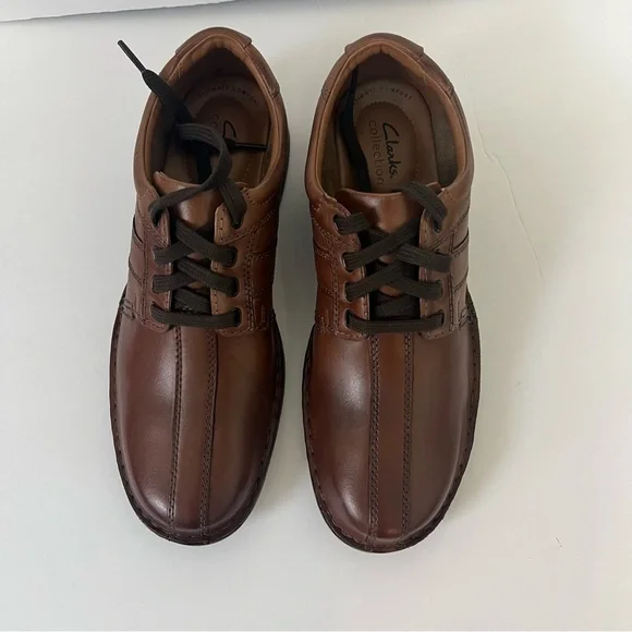 Clarks Men’s Brown Leather Touareg Vibe Wide Width Lace Up Classic Formal Shoes
